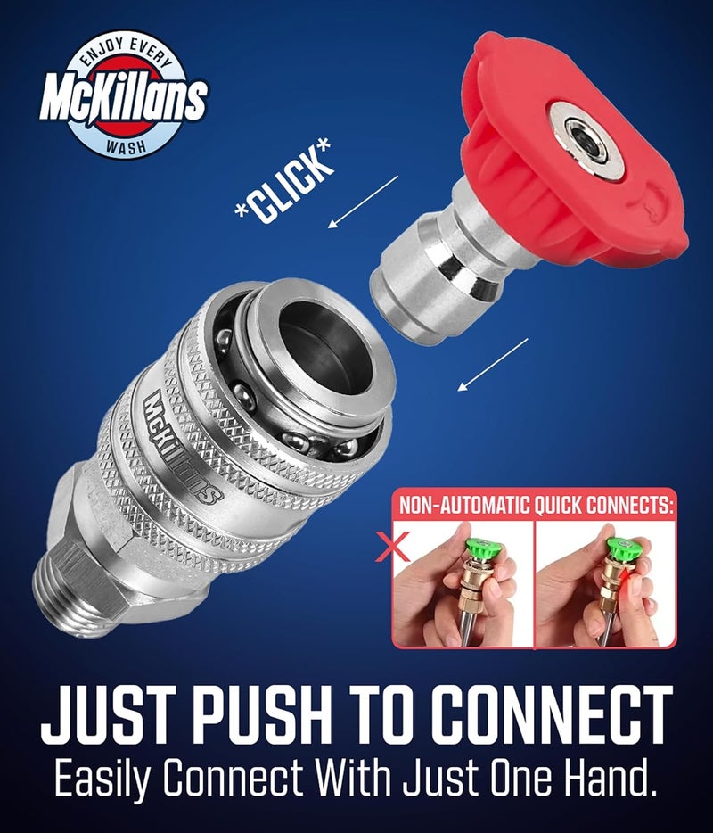 McKillans ® 1/4” Nozzle Automatic Quick Connect Fittings - Stainless Steel 1/4” NPT Male Quick Connect Couplers - Coupler for Pressure Washer Gun - Pack of 2 - Image 3